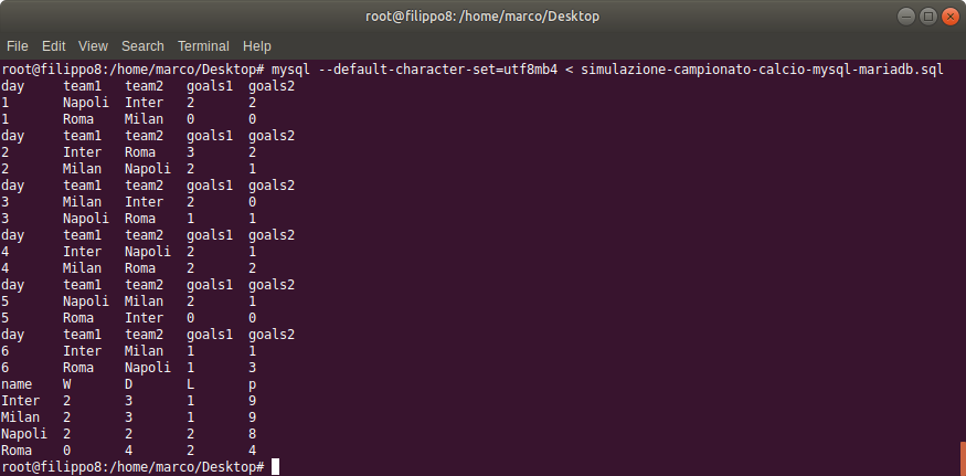 Simulazione di un campionato di calcio con MySQL o MariaDB Simulazione di un campionato di calcio con MySQL o MariaDB